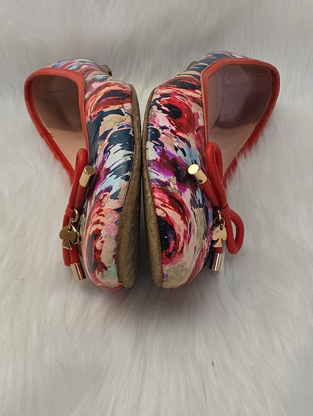 KATE SPADE Red Floral Rose Bow Preppy Spring Office Casual Ballet Flats 7.5 - Picture 5 of 10